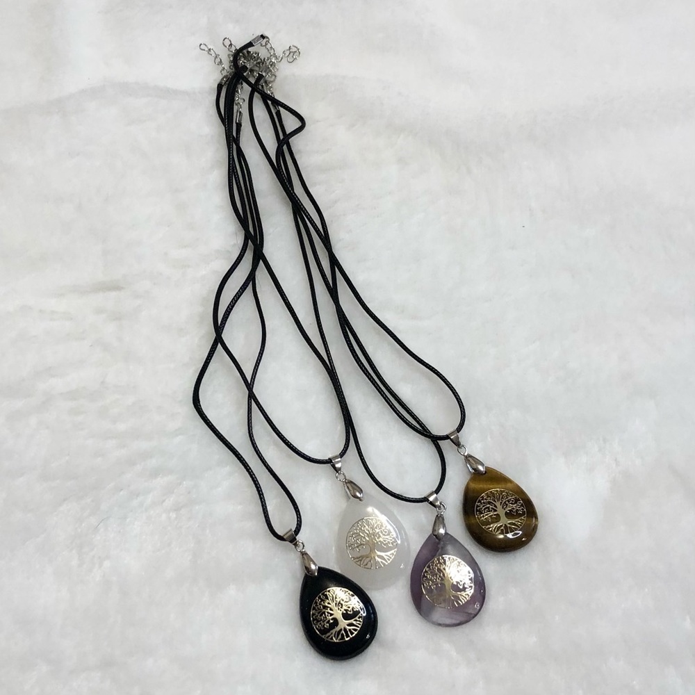 New Tree of Life Pendant Boho Hippie Crystal Stone Necklace Pack of 4 - Picture 9 of 11